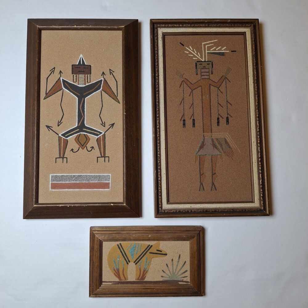 Native American Navajo Sand Art Framed Signed Indian City Arizona Healing People